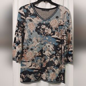 Peruvian Connection100% Pima Cotton V-Neck Light Sweater  Birds Graphic Size M